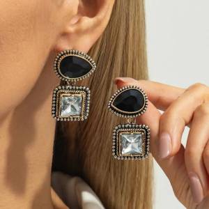 SHIXIN Luxury Shiny Large Rhinestone Square Drop Earrings for Woman Vintage Geometric Water Drop Pendant Earrings Jewelry Gift