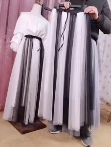 Korean Style ins New Patchwork Girls Long Skirt Autumn Skirt over the Knee Swing High-End Gauze Skirt Draping Effect