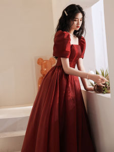 Evening Gown Bride Wine Red Fancy Wedding Dress Escape Princess Engagement Dress Small Pregnant Women Can Wear Autumn