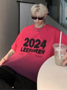 Graduated Color Short Sleeve T-Shirt Mens Style 2024 New Summer Trend Brand Teenage Heavyweight Pure Cotton Loose Half Sleeve