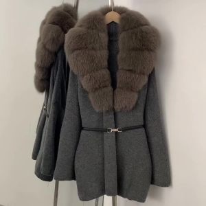 Natural Real Fox Fur Jacket Womens Sweater Knit Coat Oversize Sweater Womens Knitted Jacket with Fur Female Clothing Outerwear