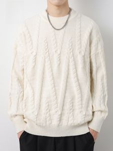 ROMON | Lormen Mens Knitted Sweater Round Neck Thickened Warm Casual Fashion Winter Top Polyester Acrylic Nylon Blend Long Sleeve