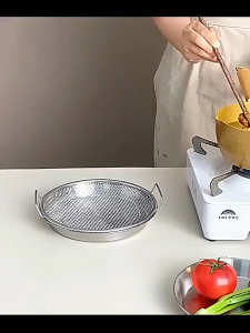 Stainless Steel Frying Oil Filter Mesh Kitchen Oil Filter Basket for Frying Pot(Without Tray)
