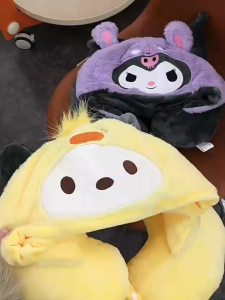 Bantal leher Cartoon Sanrio Kuromi Pochacco Cinnamoroll My Melody Plush Hoodie Kawaii new Hadiah