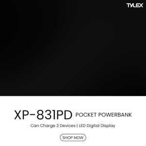 Tylex XP-831PD Powerbank 10000mAh Battery Capacity 22.5W Built-In Type-C And Lightning Cable Smart LCD Display