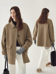 Fano | Áo Khoác Tweed Cổ Notch Ngắn 50% Len