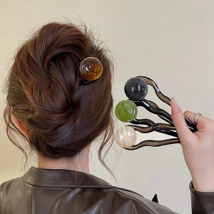 2/4 Pieces Set Fashion Colored Pearl U-Shaped Hairpin Trendy Acrylic Geometric Headwear for Women Girls Hair Accessories
