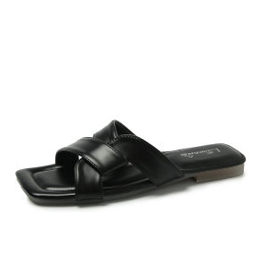 รองเท้าแตะผู้หญิง ทรงสี่เหลี่ยม รองเท้าแตะชายหาด รองเท้าแตะพื้นนุ่ม รองเท้าแตะแบบสวมสบาย รองเท้าแตะแฟชั่นฤดูร้อน รองเท้าแตะ PU รองเท้าแตะพื้นยาง