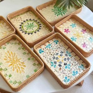 Rectangular Wicker Shell Serving Tray Bread Basket Bun Carrier European Style Wicker Storage Basket Dessert Basket