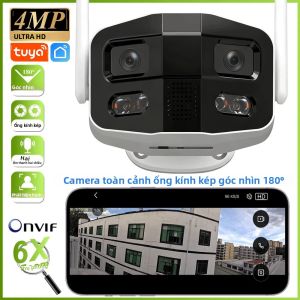 Camera WiFi Ngoài Trời Tuya 4MP HD Hai Ống Kính 180 Độ °   Camera IP Chống Nước Tầm Nhìn Ban Đêm Màu Góc Rộng Với Chức Năng Đàm Thoại 2 Chiều Và Còi Báo Động An Ninh