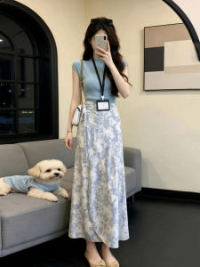 PEIZIXUAN | Đầm Hè Kiểu Trung Quốc Mới In Hoa Xanh
