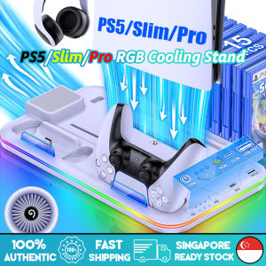 🇸🇬[Ready Stock] Playstation 5 Slim Pro RGB Cooling Stand with Cooling Fan and Dual Controller Charger Station for PS5 / PS5 Slim / PS5 Pro Console Accessories Disc&Digital Edition Headset Holder 6/15 Game Slots