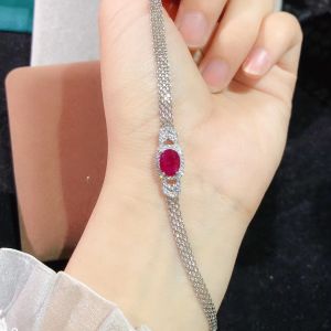 Montagne Jewelry 925 Silver Bracelet For Women Elegant Design 6 Fine Jewellery Natural 6x8mm Ruby Bracelet Adjustable Size Cuff