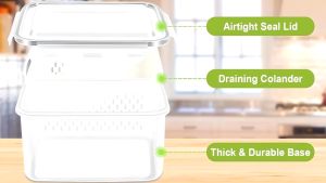 La Cucina Re Touch Kitchen Stackable 3-Piece-Set Refrigerator Tupperware Organizer Removable Drain Tray