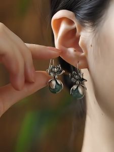 Retro Lotus 925 Silver Jadeite Emerald Earrings New Chinese Style Womens Small Design High-End Versatile Drop Earrings