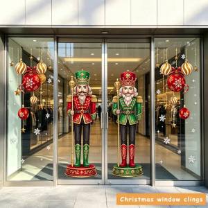 66 pcs Watercolor Nutcracker Christmas Static Cling Window Stickers Vintage Hand‑drawn PVC No‑Glue Reusable Holiday Glass Decor
