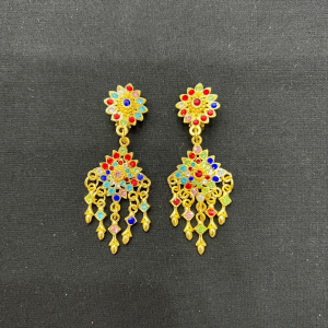 Fashion jewele ต่างหูหนีบ สีทองพลอยใส/สี ลายไทย เครื่องประดับแต่งกาย สินค้าพร้อมส่ง