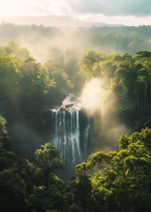 Bandai | Oil Painting by Number Kit Waterfall Forest Green Tree for Adults Canvas Natural Landscape Wall Art Home Decor Gift