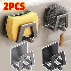 6Pcs Stainless Steel Sponge Holder / Self Adhesive Sink Drain Rack / Pot Lid Shelf / Kitchen Storage Wall Holders Organizer