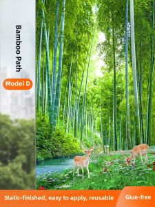 New Chinese Style Mountain Waterfall Glass Sticker Office Bathroom Frosted Decorative Film Transparent Opaque 3D Landscape Decal