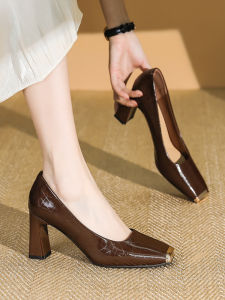Metallic Chunky Heel Square Toe High Heels Womens Fashionable Comfortable Single Shoes Spring Autumn Popular Not Tired Feet