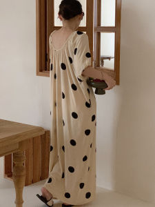 ชุดเดรสยาวสไตล์ฝรั่งเศสสำหรับผู้หญิงในช่วงฤดูร้อน แขนสั้น ทรงหลวม กระเป๋า ชุดนอน ชุดเดรสยาวคลุมเข่า ทรงเอ