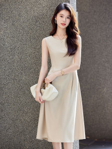 Elegant Ladylike Sleeveless A-Line Dress Womens Summer New Style Waist Cinching Slimming Midi Skirt Polyester Fiber