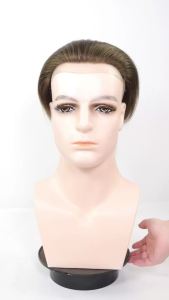 Back Hair Style Full PU Skin Men Toupee Human Hair Invisible Ash Brown 0.04-0.06mm Poly Male Wig Units Replacement Prosthesis