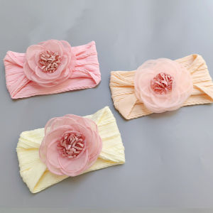 แถบคาดผมไนลอนยืดหยุ่นแบบนุ่มที่คาดศีรษะเด็กเล็กรูปดอกไม้น่ารักสำหรับเด็กทารกหญิงผ้าโพกหัวลายดอกไม้อุปกรณ์ผมสำหรับเด็ก