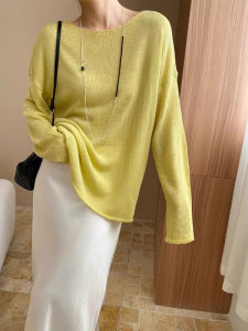 chaqi | Loose Knitted T-Shirt Womens Spring Summer Thin Breathable Air Conditioning Sun Protection Casual Style Korean Version Long Sleeve Round Neck