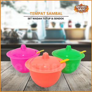 TEMPAT SAMBAL + SENDOK - Wadah Tutup / Wadah Saos dan Kecap