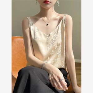 Chinese Style Sling Vest Womens Acid-Finished Silk Outerwear Mini Western Shirt Underwear Perfect for Matching with Strong Desires