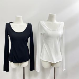 Comfortable Versatile White Long Sleeve T-Shirt Womens Loose Lazy Loose U-Neck Base Layer Top Quality Fashion Commute Style