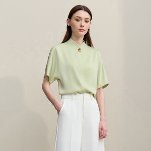 AMII | Decorative Buttons Short Sleeve Chiffon Shirt