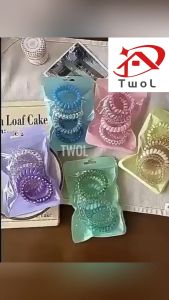 TWOL SHOP 6Pcs/Set Gradient Colored Spiral Elastic Ponytail Hair Tie Telephone Wire Hair Ropes