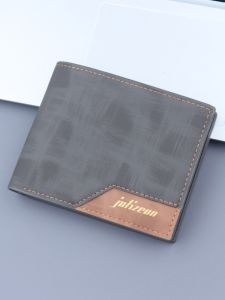 กระเป๋าสตางค์หนังสั้นทรงสี่เหลี่ยมสำหรับผู้ชาย จุของได้เยอะ กระเป๋าใส่เหรียญแบบยูนิเซ็กซ์ หนัง PU วัสดุสากล กระเป๋าใส่บัตรแบบยูนิเซ็กซ์