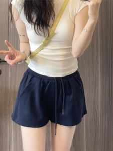 Quần Short Thể Thao Nữ Cạp Cao Mùa Hè Phong Cách Mỹ Cổ Điển Quần Dài Đến Giữa Bắp Chân Rộng Rãi Thoải Mái