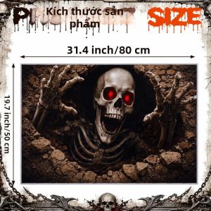 VIKAMA Halloween 3D Gothic Thảm Hình Bộ Xương Chống Trơn Trượt Thảm Kinh Dị Ma Quái Thảm Lối Vào Hồi Hộp Cho Trang Trí Tiệc Tại Nhà Polyester