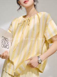 PlumJan | Áo Sọc Dây Đeo Mỏng Vintage Dễ Thương Ngắn Tay
