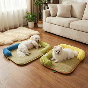 Lovinland Pet Cat Cooling Mat Cat Sleeping Beds with Pillow Soft and Comfortable Cozy Pad Washable Non Slip Bottom Removable Cover