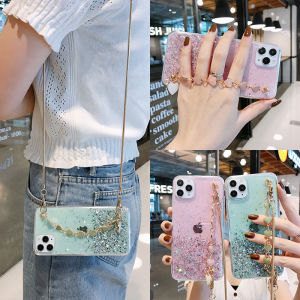 Phone Case Samsung Galaxy S24 Ultra S24+ S24 5G New 2024 Transparent Rubber Sparkle Sequins with Long Sling Strap Phone Casing Samsung S24 5G Soft Cover Case