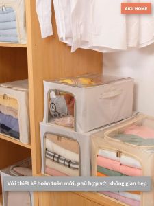 Hộp đựng quần áo khung thép form dài để tủ gấp gọn thiết kế mới Akii Home TD55