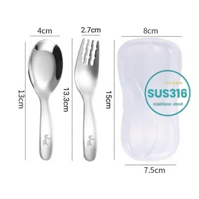 YOYOY Baby kids Stainless Steel Fork Spoon Set with Case SUS304 Safe Kanak-kanak sudu karpu bayi