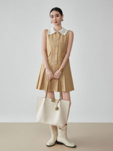 XIAODADEHUA | Vintage Collarless Sleeveless Dress Summer A-Line Pleated