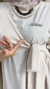 GDTIMA Dress Lebaran Vintage Wanita Tali Depan Apricot Lengan Panjang Dress