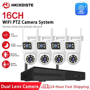 8MP 4K 16CH WIFI NVR  System CCTV Surveillance Kit Auto Tracking P2P Color Night Vision PTZ IP Cameras Security EseeCloud System