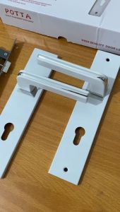 HANDLE PINTU RUMAH 1 SET PUTIH MINIMALIS 25CM / 1 SET KUNCI PINTU RUMAH KOTAK PUTIH LIST CHROME MINIMALIS