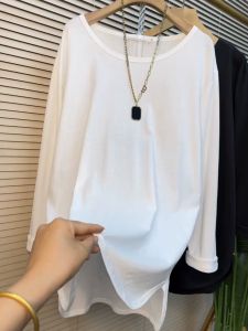 Loose Womens Base Shirt plus Size Korean Style Autumn New Early Season T-Shirt Cover Belly Versatile Inner Wear Commute Pure Color