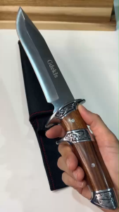 มีดเดินป่าColumbia ใบเรียวยาวพร้อมซอง ด้ามไม้แต่งขอบสแตนเลส สันหนา เดินป่าแค้มปิ้ง กิจกรรมกลางแจ้ง