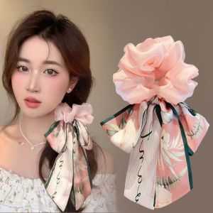 1pcs sang trọng in dài Ribbon dây buộc tóc cho phụ nữ đàn hồi satin đuôi ngựa khăn nơ bé gái hairbands